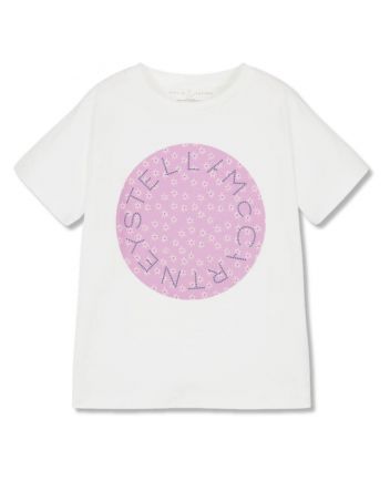 Girls White Flower Logo Print T-shirt