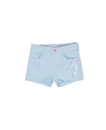 Girls Blue Sequin Cotton Twill Shorts
