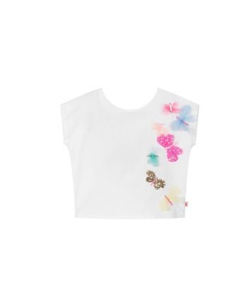 Girls White Cotton Butterfly T-Shirt