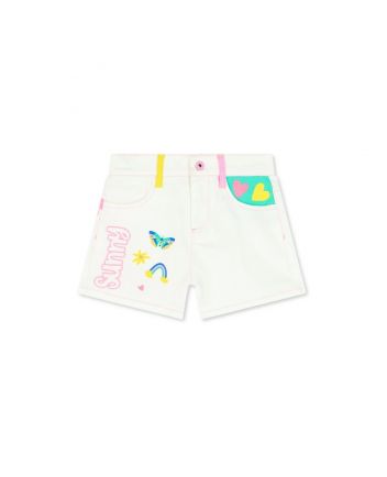 Girls White Color-Block Cotton Shorts