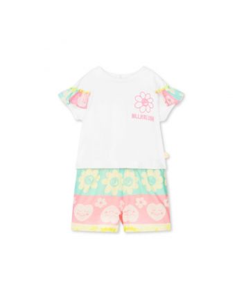 Girls White & Pink Cotton Shorts Set