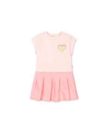 Girls Pink Cotton Pleated Dress