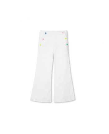 Girls White Cotton Wide Leg Trousers
