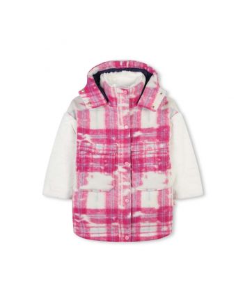 Girls Pink Check-Pattern Hooded Jacket