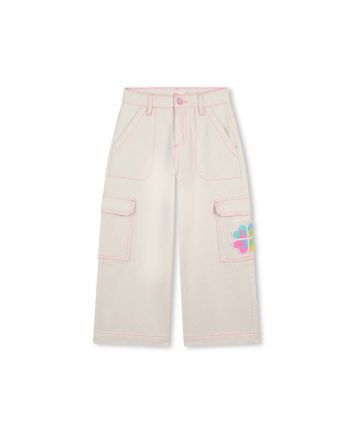 Girls Ivory Logo-Patch Wide-Leg Trouser