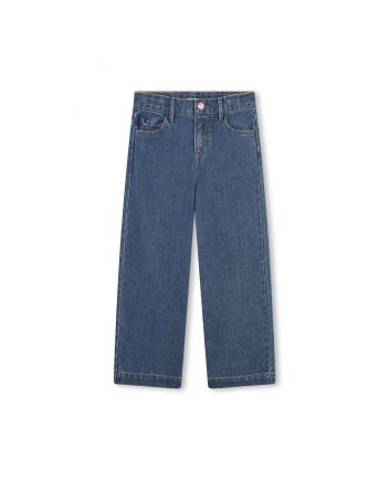 Girls Denim Blue Wide-Leg Jeans