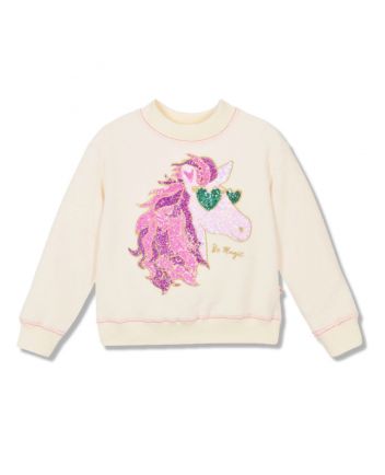Girls Ivory Fleece Unicorn Sweatshirt