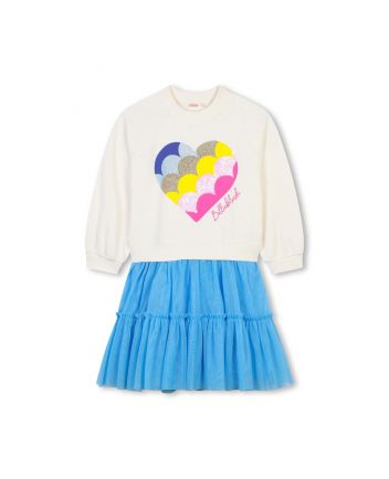 Girls Ivory Heart & Blue Tulle Dress