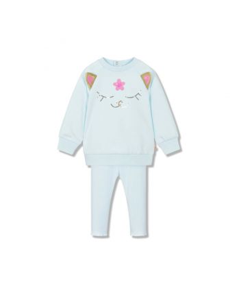 Baby Girls Blue Cotton Cat Leggings Set