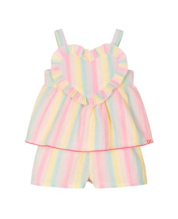 Baby Girls Pink Stripe Heart Shorts Set