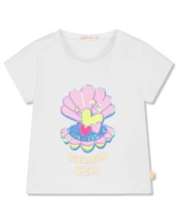 Girls White Seashell Cotton T-Shirt