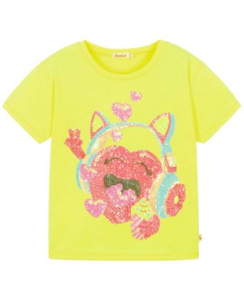 Girls Yellow Sequin Graphic T-Shirt