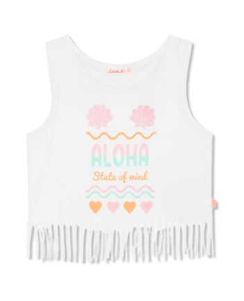 Girls White Cotton Fringed Top