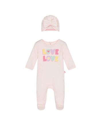 Baby Girls Pink Cotton Romper & Hat Set
