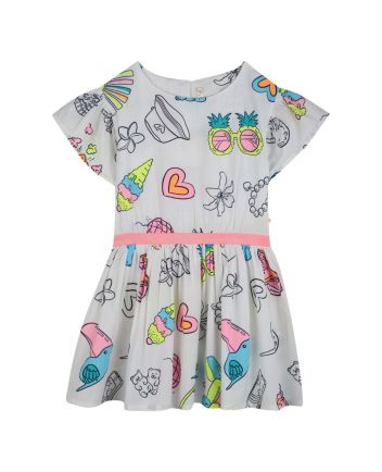 Girls White Graphic-Print Cotton Dress