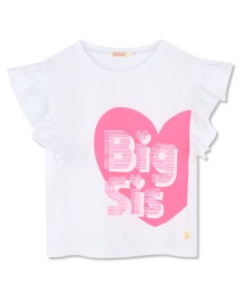 Girls White Cotton 'Big Sis' Heart T-Shirt