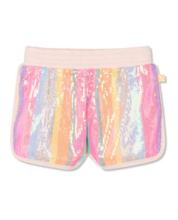 Girls Pink Cotton Sequin Shorts