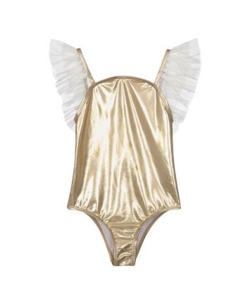 Girls Metallic Gold & Tulle Swimsuit