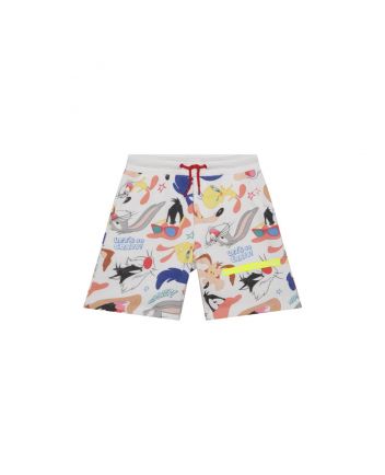 Boys White Cartoons Print Shorts
