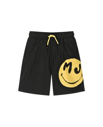 Boys Black Smile-Print Swim Shorts