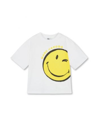 Boys White Cotton Smiley Face T-Shirt
