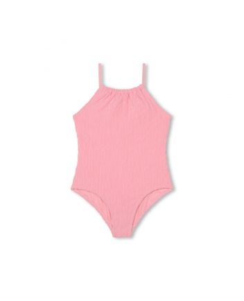 Girls Pink Logo-Jacquard Swimsuit