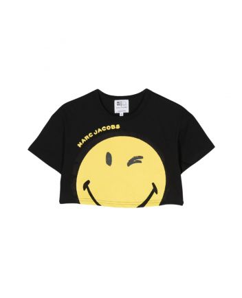 Girls Black Smiley Face Crop Top