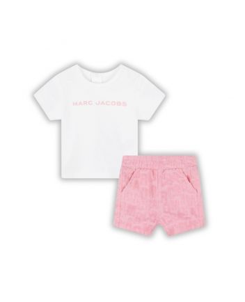 Baby Girls White & Pink Cotton Shorts Set