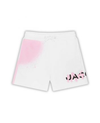 Girls White Spray Paint Cotton Shorts