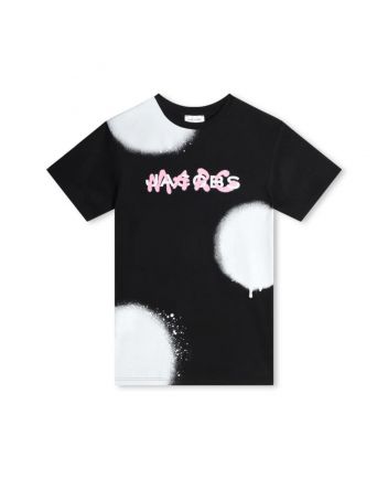 Boys Black Cotton Spray Paint T-Shirt
