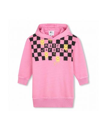 Girls Pink Check-Print Hoodie Dress