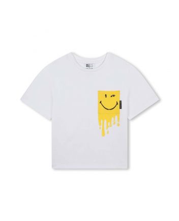 Girls White Cotton Smiley T-Shirt