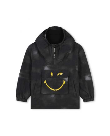 Boys Black Smiley-Print Windbreaker Hoodie