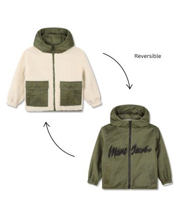 Boys Ivory & Green Reversible Bomber Jacket