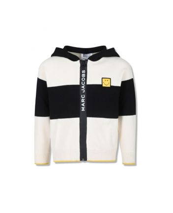 Unisex White & Black Striped Hooded Cardigan