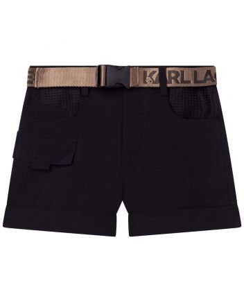 Girls Black Logo Belted Short