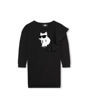 Girls Black Cotton Choupette Sweatshirt Dress