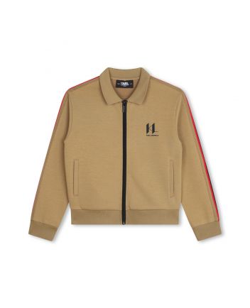 Boys Brown Logo-Print Zip-Fastening Cardigan