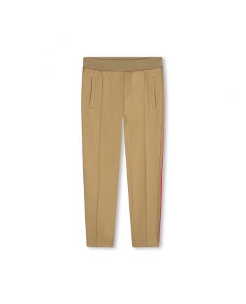 Boys Brown Striped Logo-Print Trousers