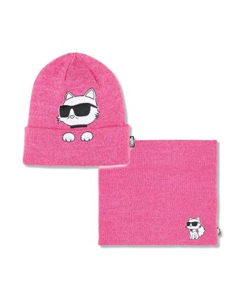 Girls Pink Choupette Hat & Snood Set