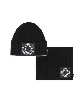 Unisex Black Knitted Hat & Snood Set
