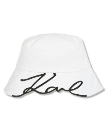 Girls White Cotton Bucket Hat