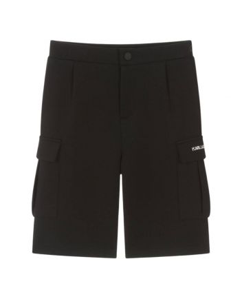 Boys Black Cotton Cargo Shorts