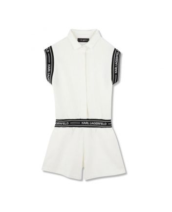 Girls White Logo-Jacquard Playsuit