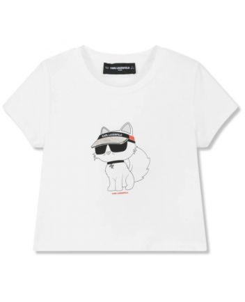 Girls White Cotton Choupette T-Shirt