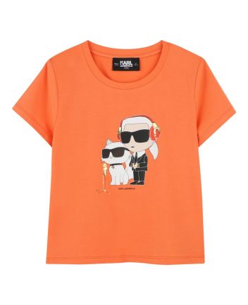 Girls Orange Cotton Choupette T-Shirt