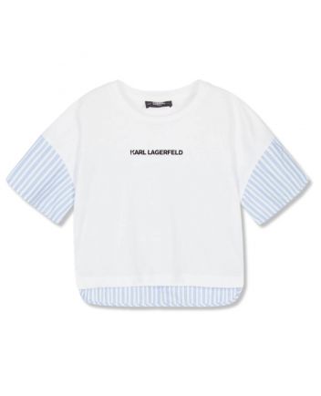 Girls Blue & White Striped Cotton T-Shirt