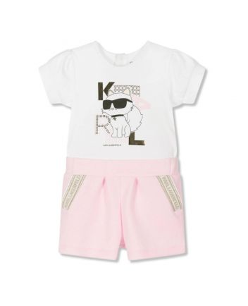 Girls Pink & White Cotton Shorts Set